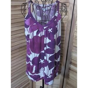 American Eagle Women Large Purple Floral V Neck Racerback Tank Top Sleeveless